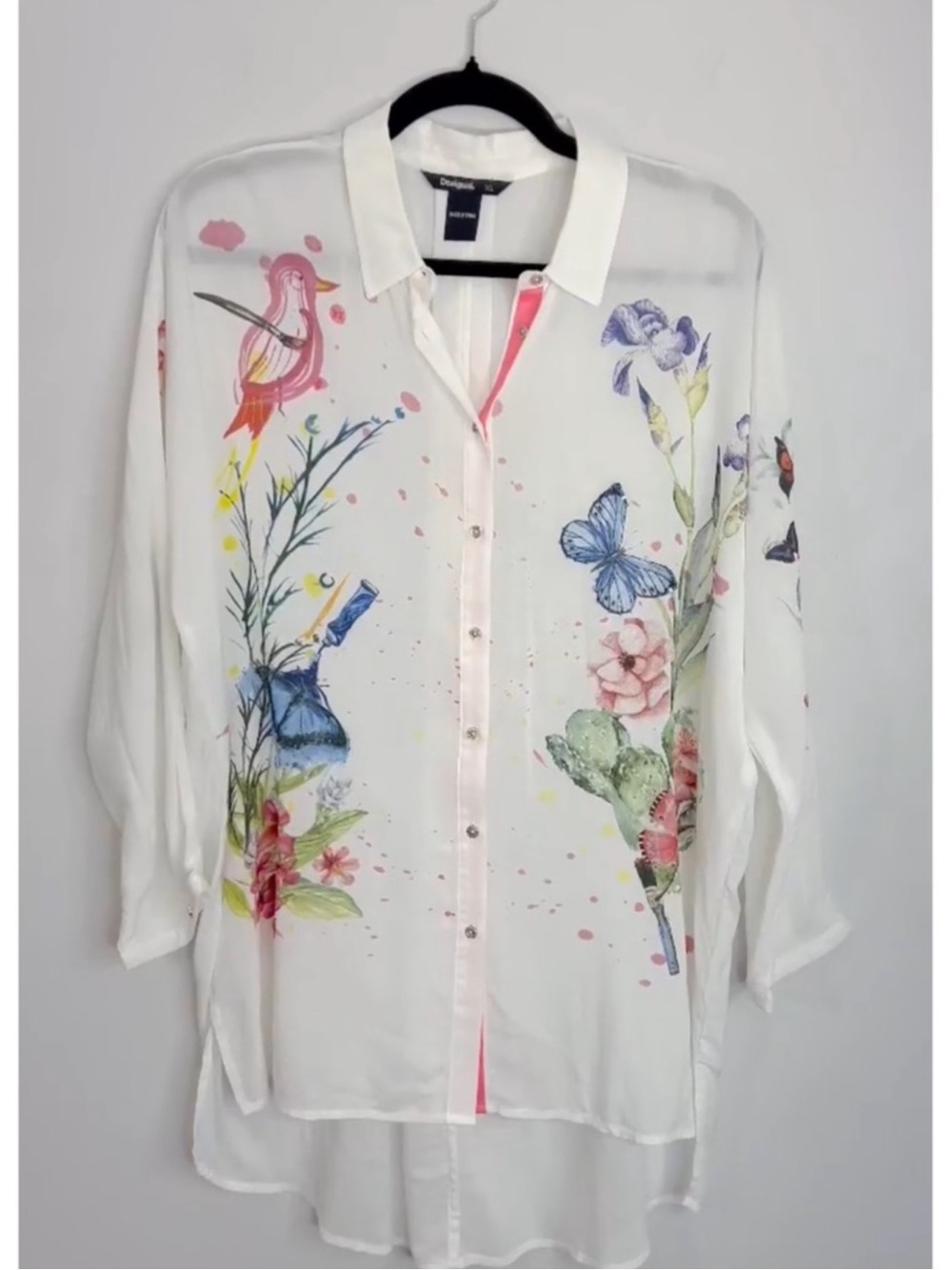 Desigual White Floral & Butterfly Button-Down Shirt - Picture 7 of 7